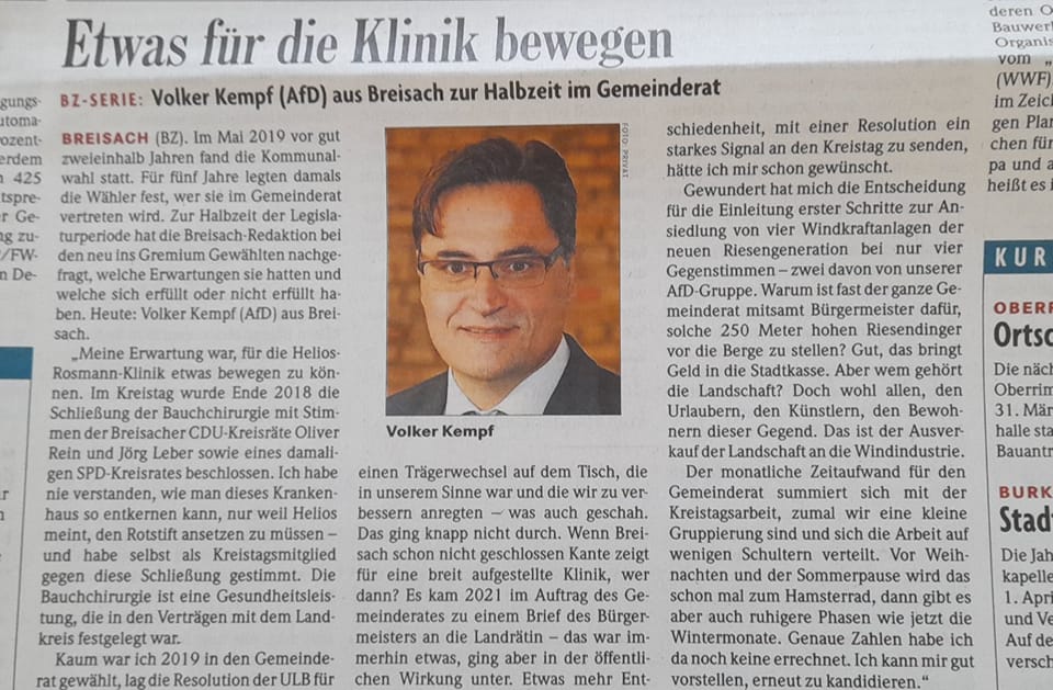 Volker Kempf, BZ-Artikel